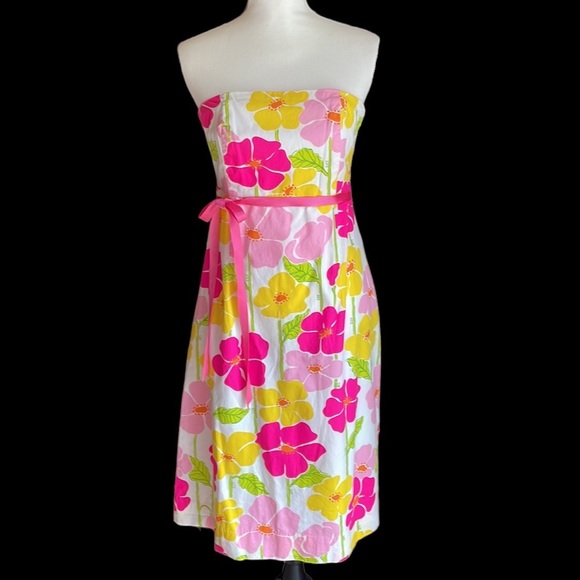 Lilly Pulitzer Sabrina Floral Strapless Tie Back Tropical Dress 4 - Picture 1 of 9